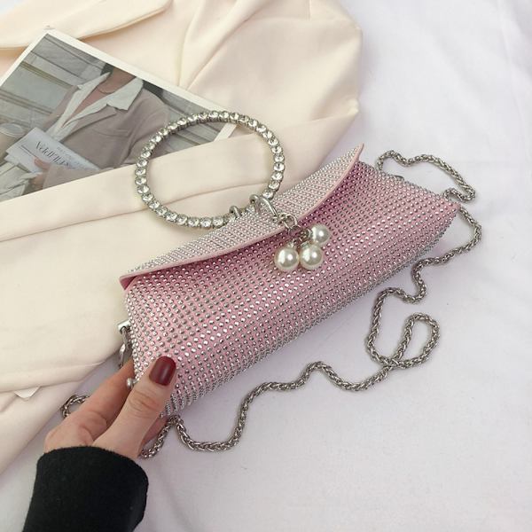 Clutchväska Kedja Metal Ring Väska ROSA Pink