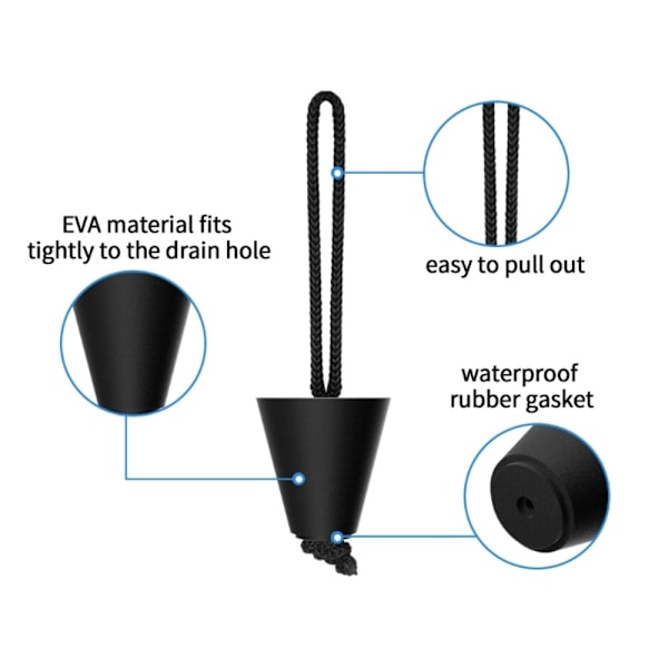 2stk Silikonhullplugg Dreneringsgummiplugg SORT Black