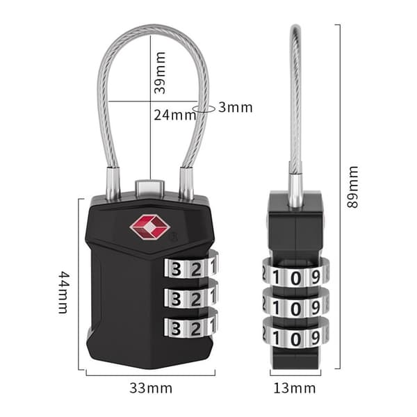 TSA Customs Code Lock Bagage Lösenordslås SVART Black