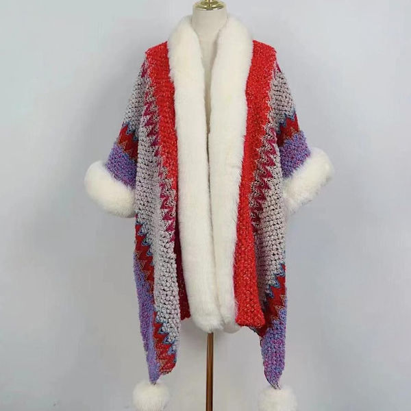 Mongolisk Poncho Cardigan Tofssjal RÖD red