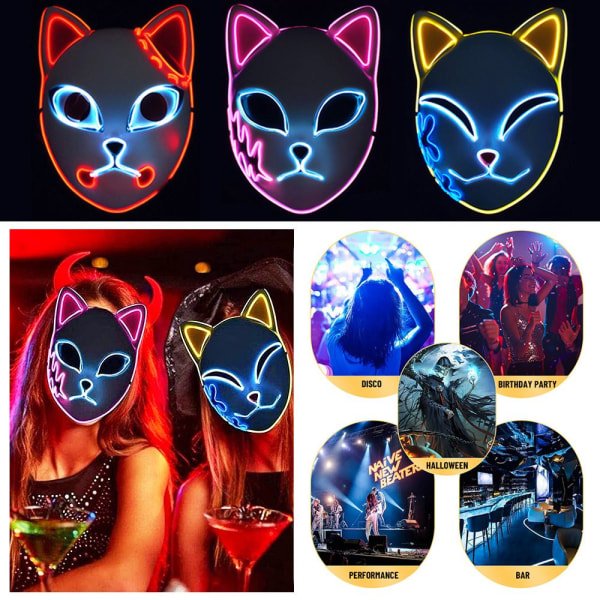 Halloween Glödande Cat Mask LED Lady Demon Slayer