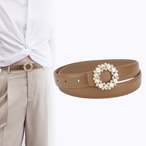 Gotiskt läderbälte Rhinestone Ring Spänne Midjeband BRUNT brown