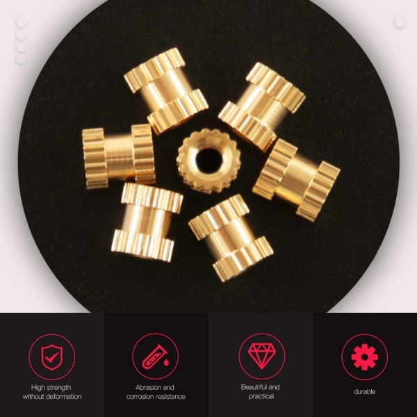 100 stk Gjenget innsats Innstøpingsmuttere Mutterinnsatser Sortiment 100pcs M2*4*3.5mm