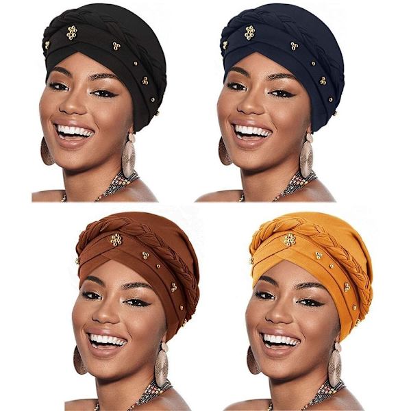 Kvinder Turban Cap Beaded Tørklæde KAFFE coffee