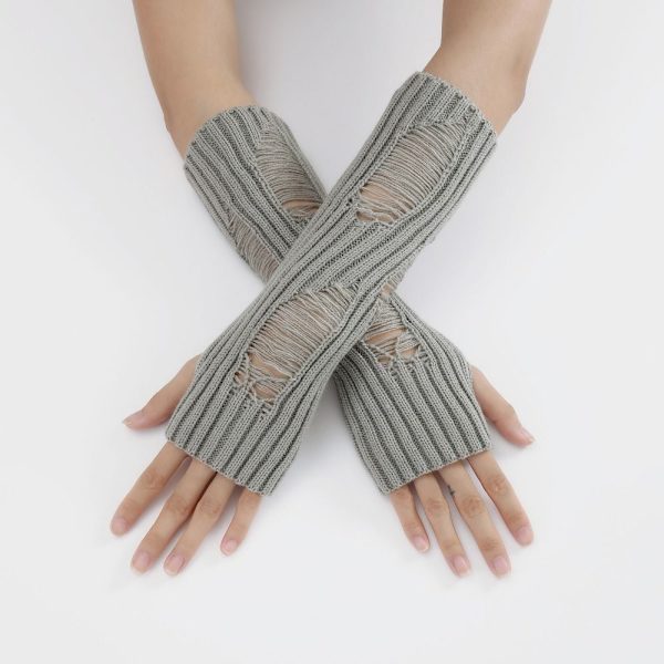 Långa handledshandskar Stickade handskar LJUSGRÅ light grey