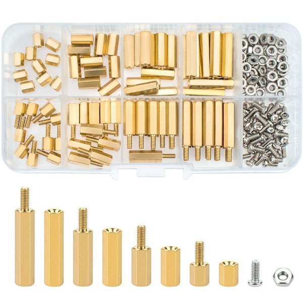 180 st Hex Mässing Spacer Sortiment Kit Standoff skruvmutter