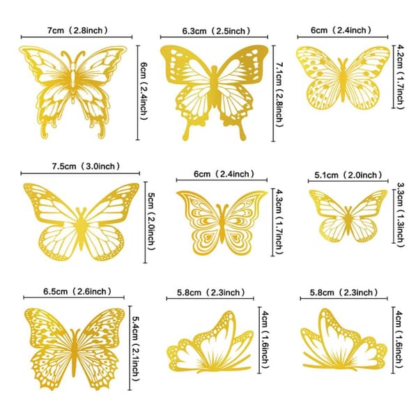 45 kpl 3D Butterfly Cupcake Decorations Butterfly Cake Gold
