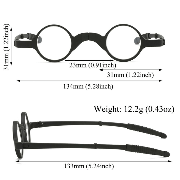 Vikbara läsglasögon med dragkedja Case hängande påse Black Strength 3.0x-Strength 3.0x
