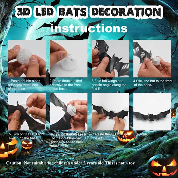 LED flaggermus lys Halloween dekorasjon 24STK 24STK 24Pcs