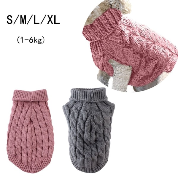 Pet Sweaters Vest med rullekrave strikket sweater GRÅ S(1-2KG) Gray S(1-2kg)-S(1-2kg)