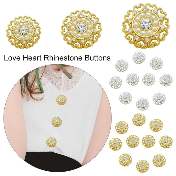 10 Stk Love Heart Rhinestone Knapper Skjorte Knapper GULD 18MM gold 18MM