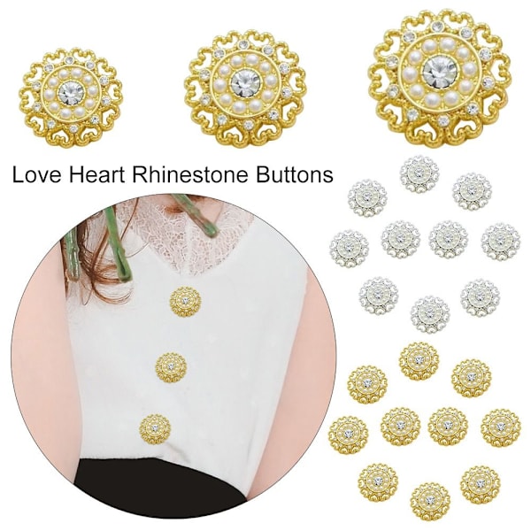 10st Love Heart Rhinestone Buttons Skjorta Knappar GULD 23MM gold 23MM
