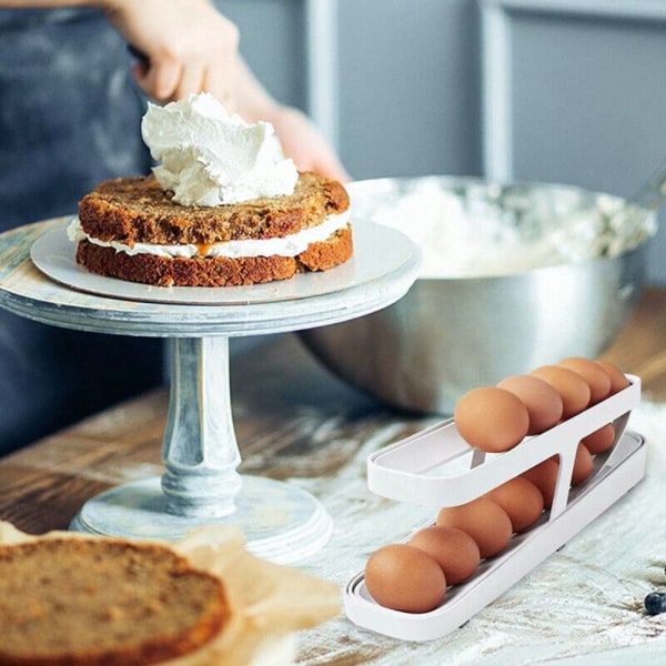 Avtakbar eggoppbevaringsboks Automatisk rullende eggstativ HVIT White