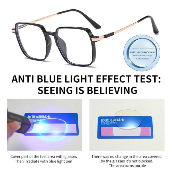 Anti-Blue Light Läsglasögon Fyrkantiga glasögon BLÅ STYRKA Blue Strength 250
