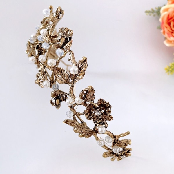 Morsiamen Tiaras Crown Pearl Leaf