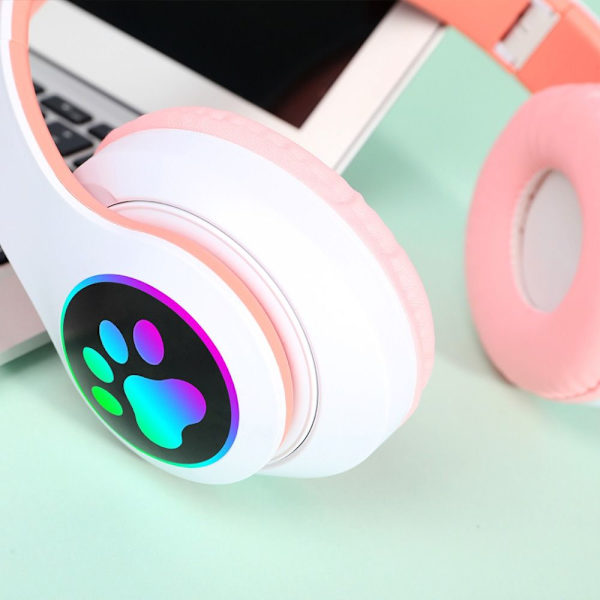 Blixtljus Cute Cat Ear-hörlurar Trådlösa med Mic ROSA pink