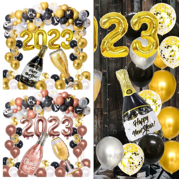 2023 Gott Nytt År Folieballonger Photo Booth Ram rekvisita gold