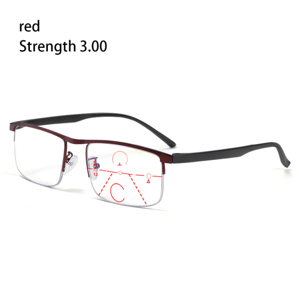 Anti Blue Light Läsglasögon Progressive Presbyopic red Strength 3.00