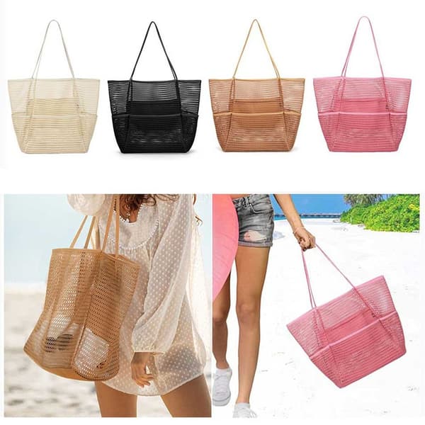 Mesh Beach Tote Bag Skulder Håndtasker SORT black