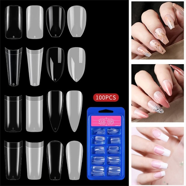 False Nails Tips Hel & Cover Fake Nails TRANSPARENT KORT TRANSPARENT Short ballet-Short ballet