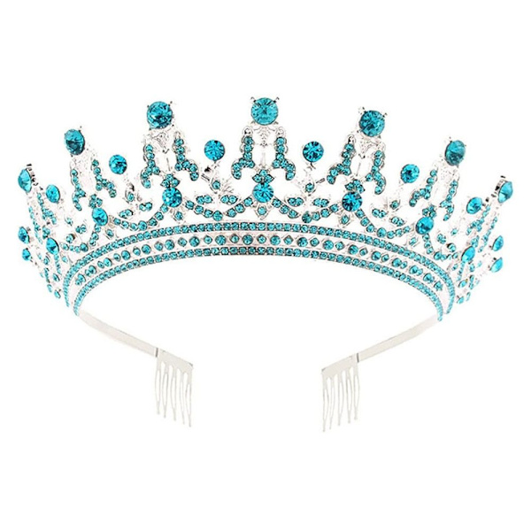 Fuld diamantkrone krone tiara LYSEBLÅ Light blue
