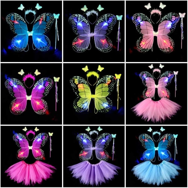 LED-lasten pukurekvisiitta Butterfly Wings -setit SININEN 3 KPL/ SET Blue 3 Pcs/set-3 Pcs/set