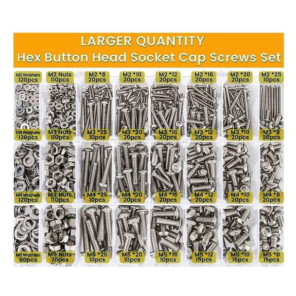 1255 stk. Bolter og muttere Skiver Sett Hex Knapp Hode Socket Cap
