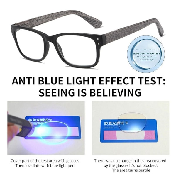 Anti-Blue Light Läsglasögon Fyrkantiga glasögon GRÅ STYRKA Grey Strength 300