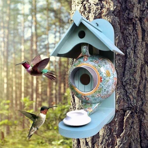 Tekande Fuglehus Foderautomat BLÅ Blue
