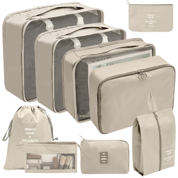 9stk Bagageopbevaringstasker Rejsekufferttasker BEIGE Beige