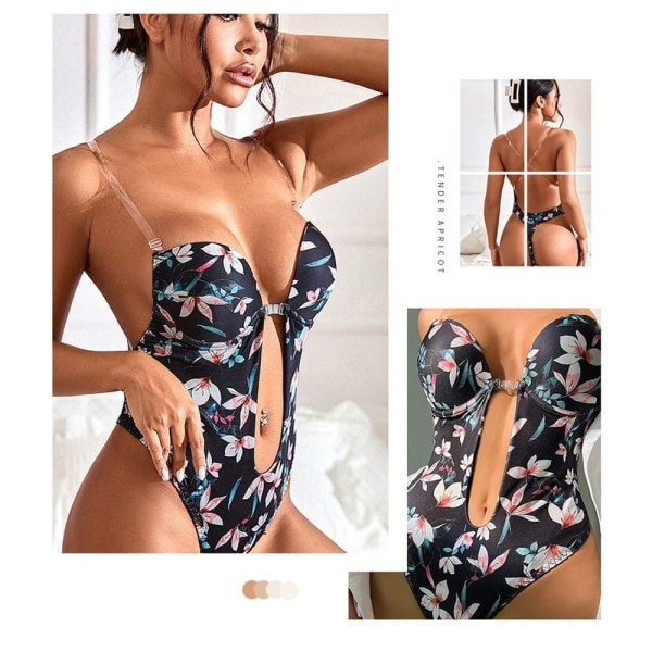 U Plunge Backless Underwear Osynlig Push Up BH MLEOPARD MLeopard Print