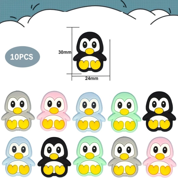 10 stykker sød pingvin silikone perler Animal Spacer Beads
