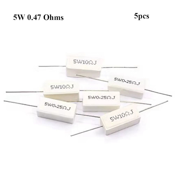 5 stk Cementmodstand Beskyttelsesmodstand 5W 0,47 OHMS 5W 0,47 5W 0.47 Ohms