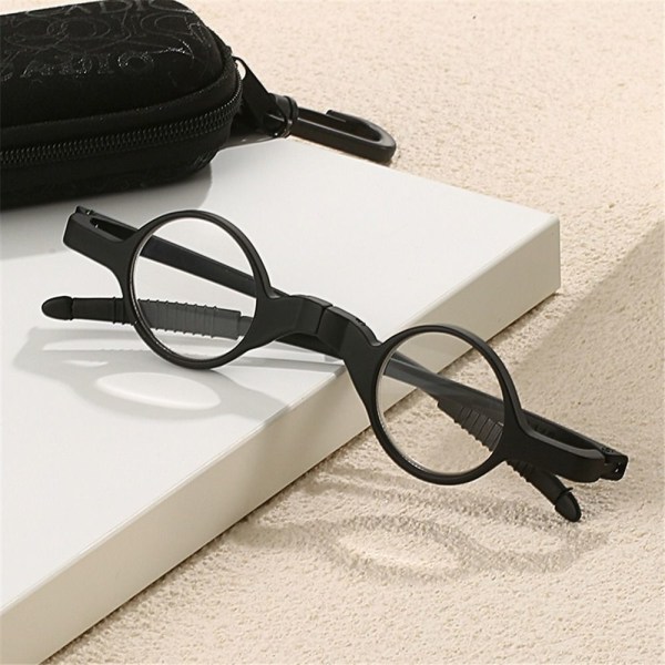 Vikbara läsglasögon med dragkedja Case hängande påse Black Strength 3.0x-Strength 3.0x