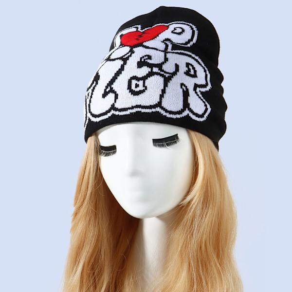 Strikkehue Hue Beanie Bonnet SORT&HVID black&white