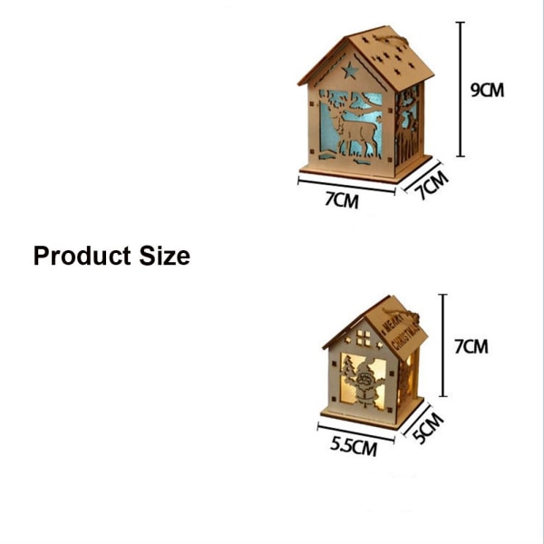 2STK Julelys Træhus Lysende Kabine 7X7X9CMHOUSE 7x7x9cmHouse