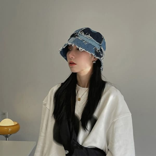 Denim Patchwork Hat Bucket Hat Fisherman Cap