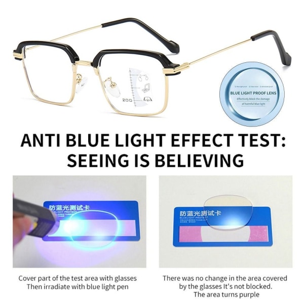 Anti-blått ljus Läsglasögon Fyrkantiga glasögon GULD STYRKA Gold Strength 400