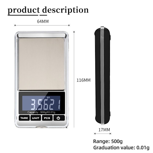 Digitale vægte Elektronisk smykkevægt 500G/0.1G 500G/0.1G 500G/0.1G