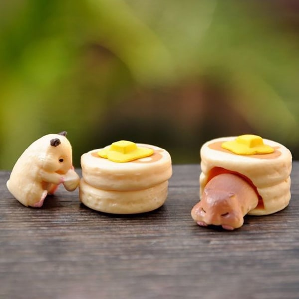 6 STK Mini Spise Dessert Hamster Figurer Macaron Hamster