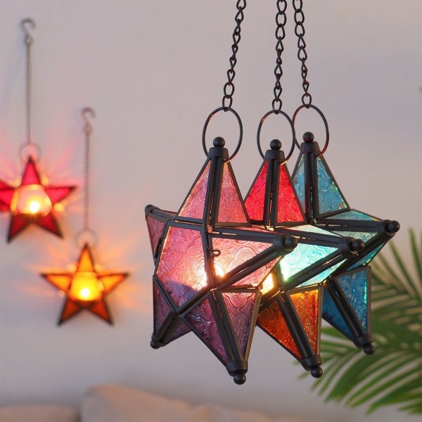 Pentagram Lysestage Candle Lanterne BLÅ BLÅ Blue