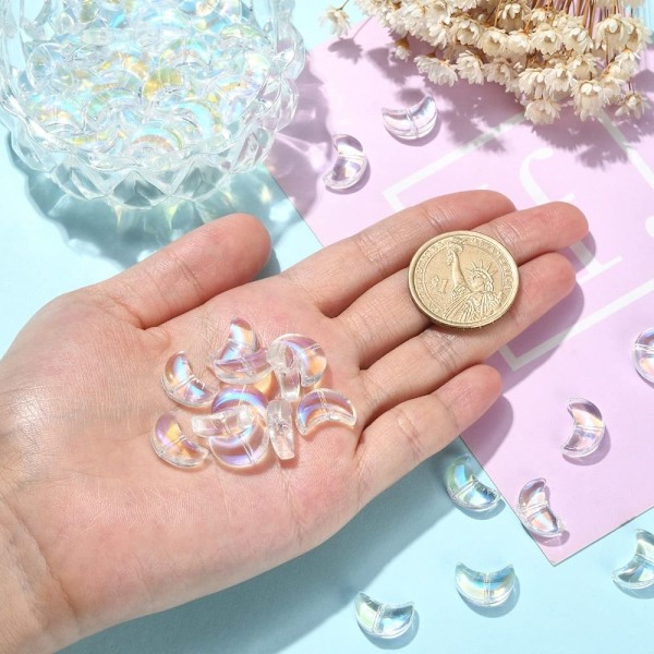 100st Moon Shapes Beads Glaspärlor Clear AB Color Beads