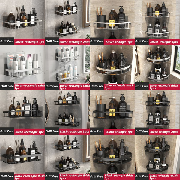 Hjørne Brusehylde Badekar Organiseringshylde SORT REKTANGEL black rectangle 2pcs