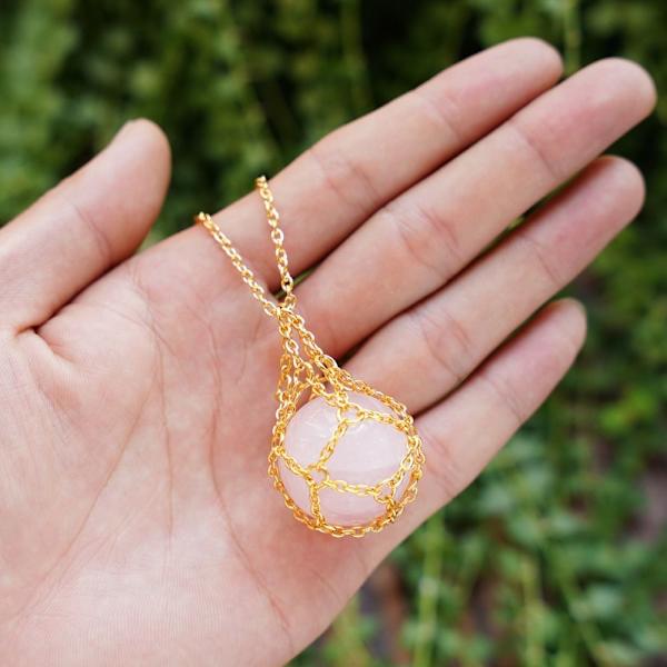 Crystal Holder Cage Necklace Crystal Net Metal Necklace GOLD L Gold L