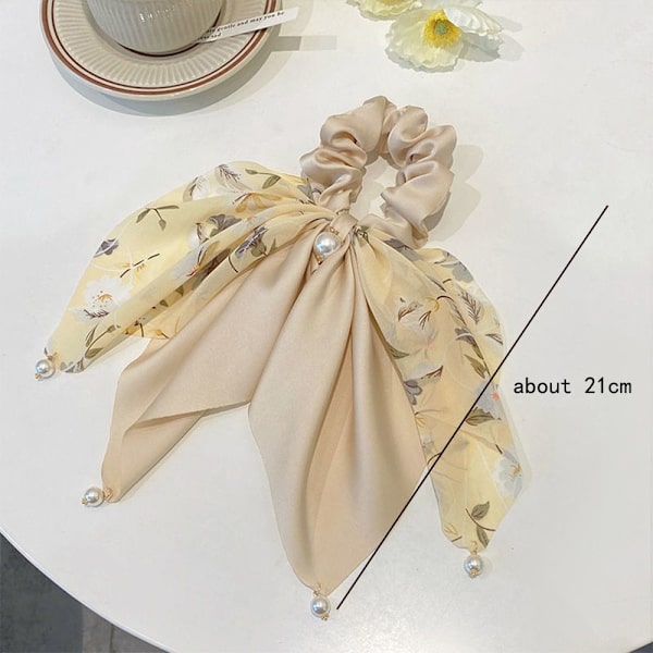 2ST Floral Bowknot Scrunchies Sidenscarf Hårband APRIKOS Apricot