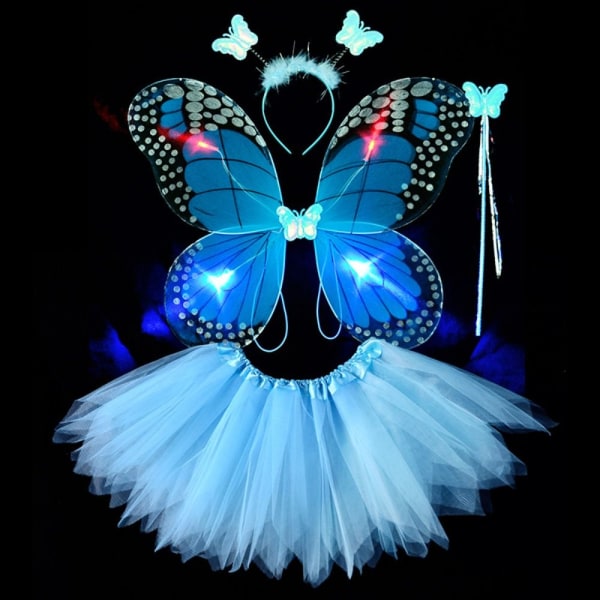 LED Barn Kostym rekvisita Butterfly Wings set BLÅ 4ST/ SET Blue 4pcs/set-4pcs/set