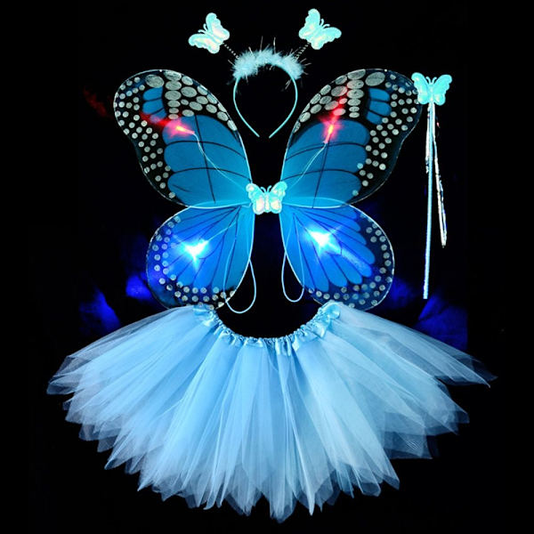 LED-lasten pukurekvisiitta Butterfly Wings -setit SININEN 4KPL/ SET Blue 4pcs/set-4pcs/set