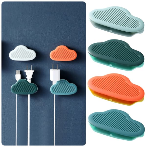 4 stk Cloud Plug Holder Wire Oppbevaring Clip LYS GRÅ Light Grey