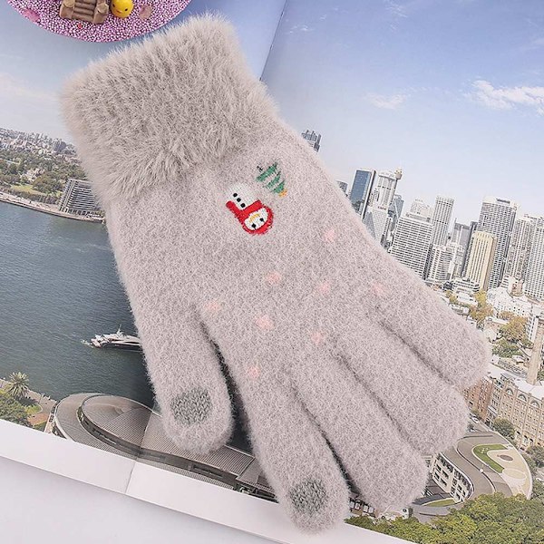 Vinterhandskar Stickade vantar Snowman Fluffy Touch Screen white