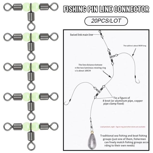 20 stk Fiskepinne Line Connector 3-veis 5X6 5X6 5x6